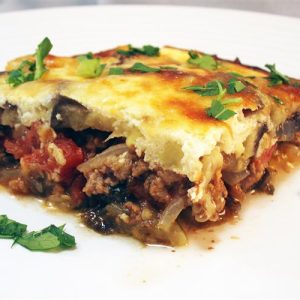 Musaca de porc, legume, ciuperci si vinete